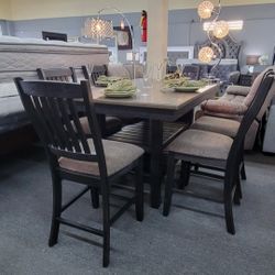 ✅️✅️7 pc conrad ii dark brown wood two tone finish counter height dining table✅️✅️