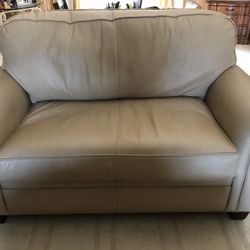 Leather Loveseat Sofa with Pullout Twin Bed and Ottoman 