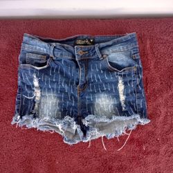 Roma studio premium collection blue denim distressed Jean Shorts size 5