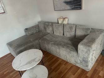Gray Corduroy Sectional Sofa with Chaise boneless couch