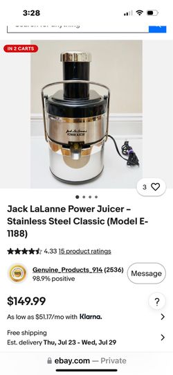 Jack LaLanne Power Juicer - Stainless Steel Classic (Model E- 1188)