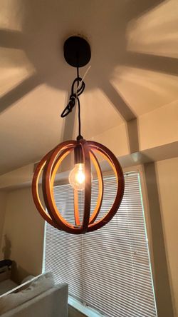 Brown Wood Sphere Hardwire Pendant Light, 12"
