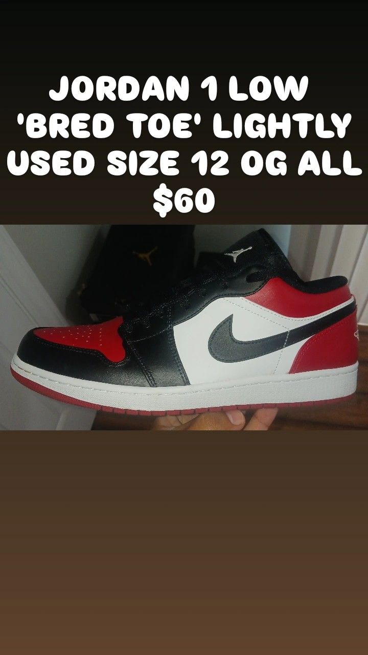 USED JORDAN 1 BRED TOE SIZE 12 $60