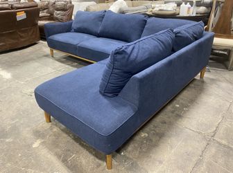 Macy’s Blue Mid Century Modern Sectional Sofa - Right Facing Chaise