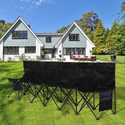  6 Seats Portable Folding Bench For Sports Camping, Black