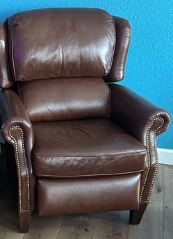 Brown Leather Recliner Chair with Nailhead Trim