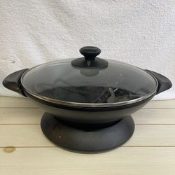 Electric Wok with Tempered Glass Lid Easy Clean Nonstick