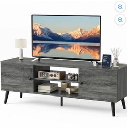 EDX Retro-Modern TV Stand, Mid-Century Media Console with Soft-Close Cabinets & Adjustable Shelves, Engineered Wood TV Cabinet for 50-65 Inch TVs, Gre