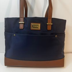 Calvin Klein Tannya Nylon Tote Bag In Navy/Brown