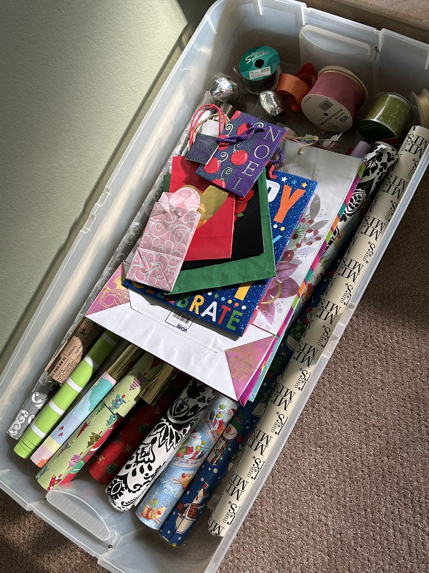 Gift Wrap, Ribbon & Bags In Rolling Under Bed Storage