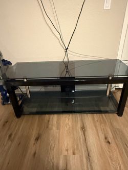 Black Glass TV Stand Media Console 3 Shelves