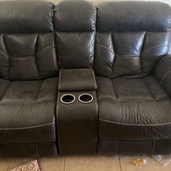 Leather Coach And Double Recliner Set 