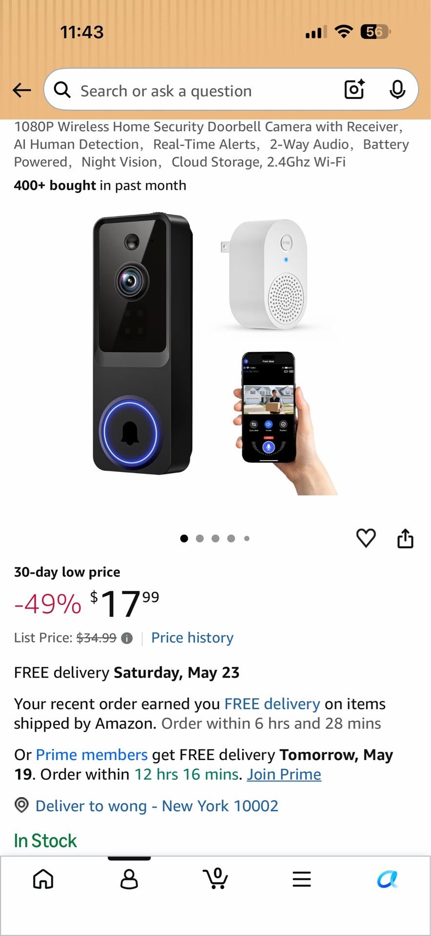 1080P Wireless Home Security Doorbell Camera with Receiver