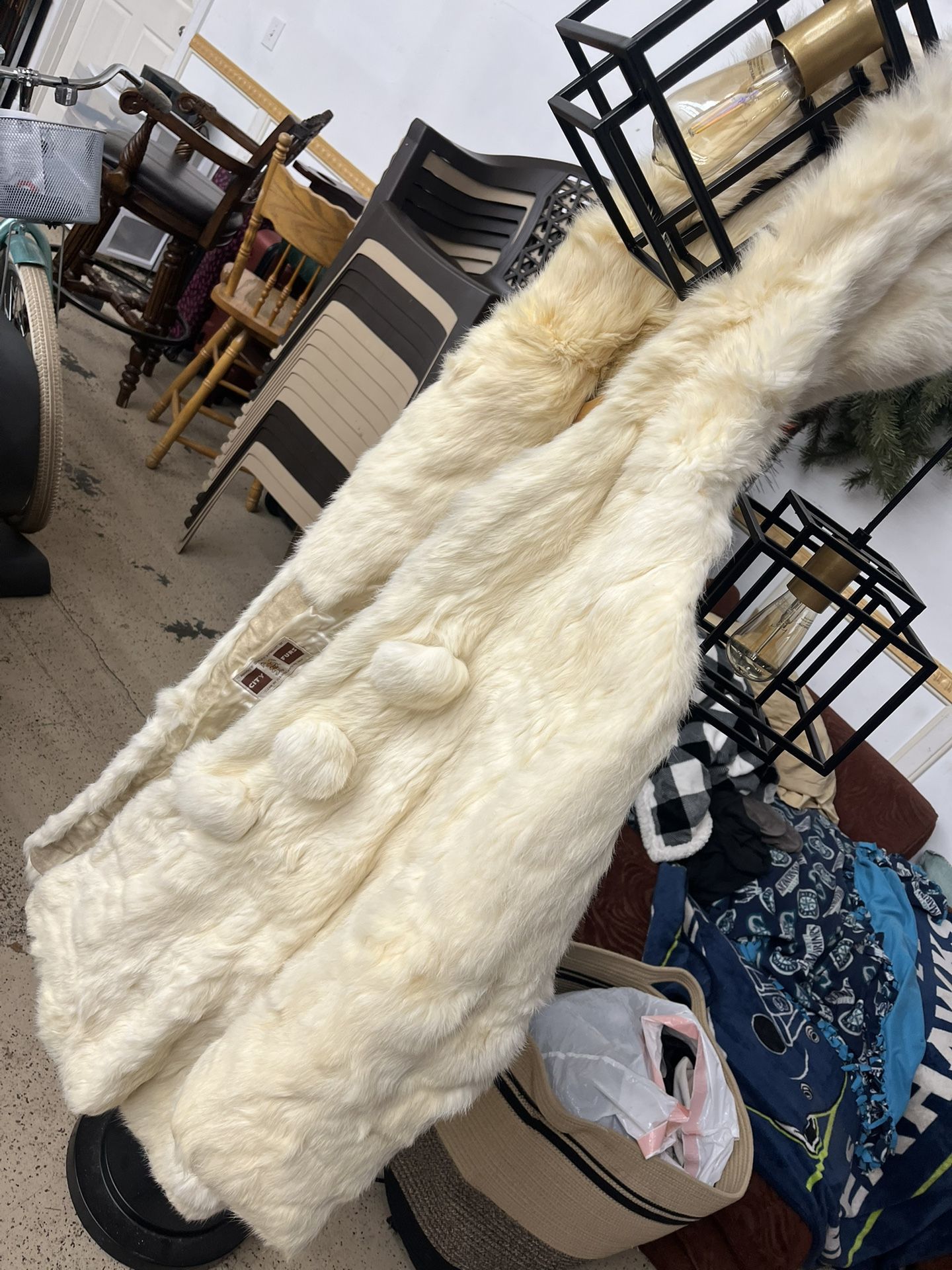 White Rabbit Fur Coat With Hood