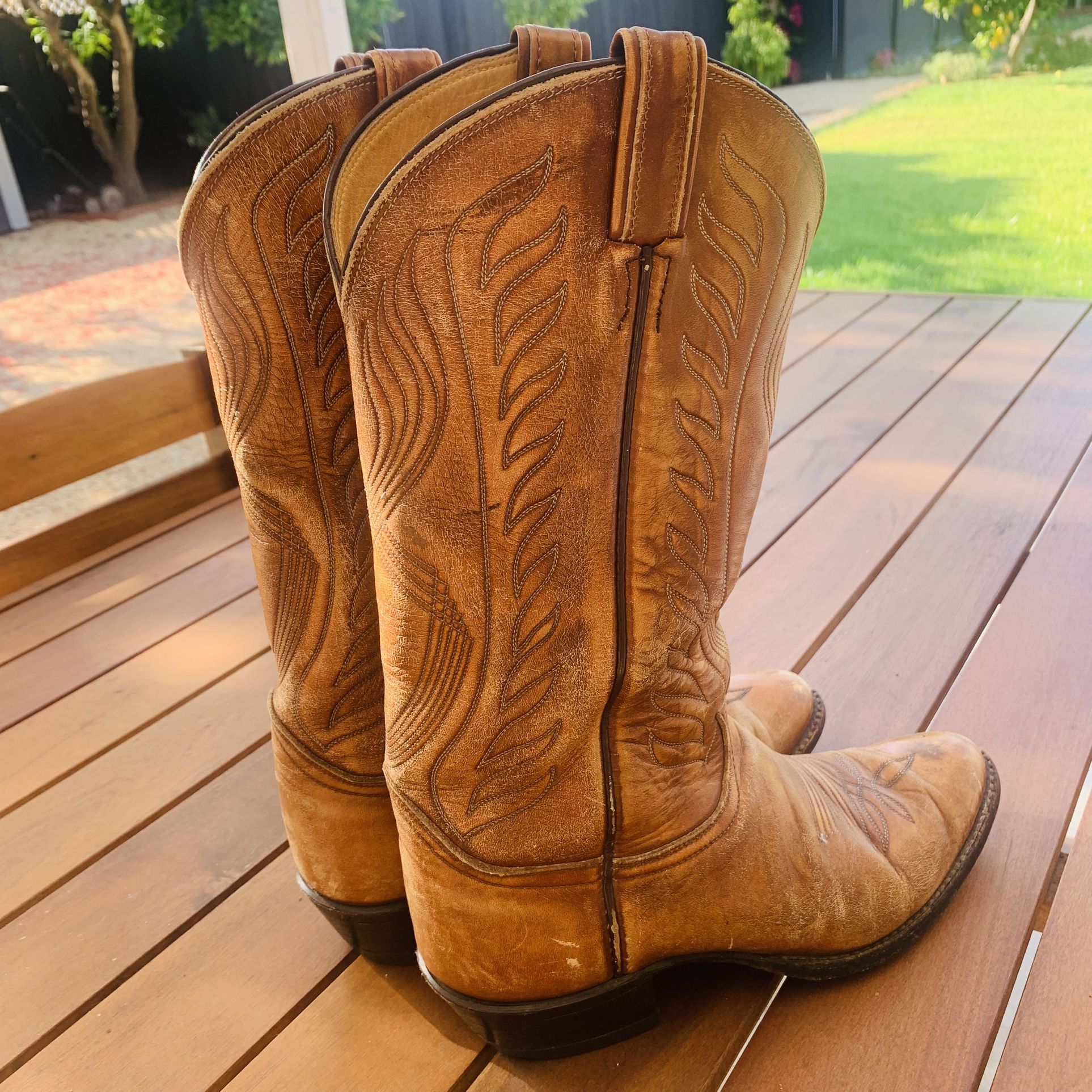 TONY LAMA Cowboy BOOTS sz Mens 9 D Brown VINTAGE Leather WORK Dress SHOES Biker Rare