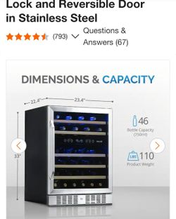NewAir
Dual Zone 24 in. 46-Bottle Built-In Wine Cooler Fridge Refrigerator with Lock and Reversible Door in Stainless Steel New open box item with scr