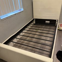White Leather Twin Bed 