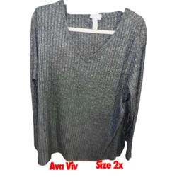 Ava Viv Gray Ribbed Sweater Size 2X