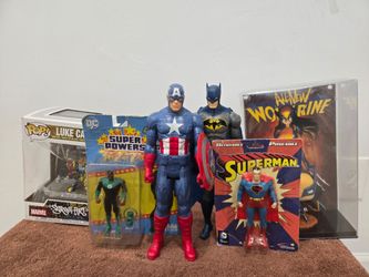 ​Marvel & DC Comics Action Figure & Funko Pop Lot: Wolverine, Batman, Superman, Luke Cage, Green Lantern