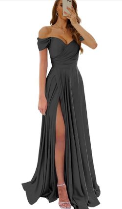 Silky Long Tail, Slit Off The Shoulder Blk Dress