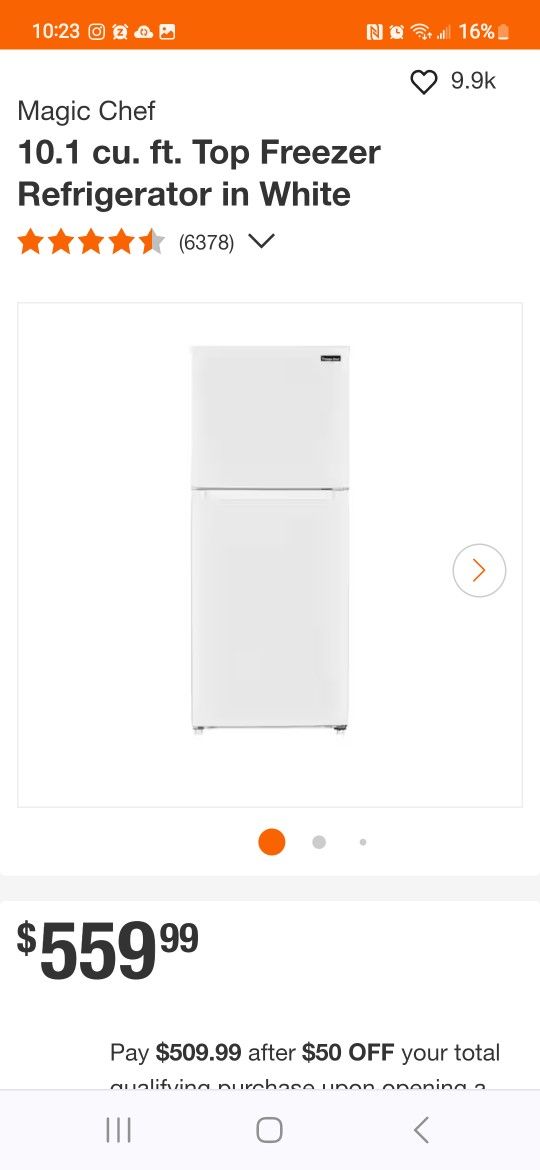 Magic Chef
10.1 cu. ft. Top Freezer Refrigerator in White