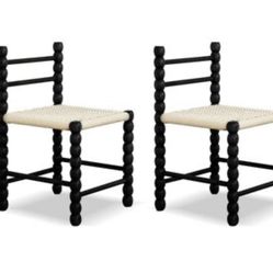 NEW-Set Of 2 Rattan Chair Patio Dining Chairs, Modern Leisure Wooden Rattan Chair, Waiting Room Chairs, for Indoor Outdoor Backyard, Porch Rattan Chai