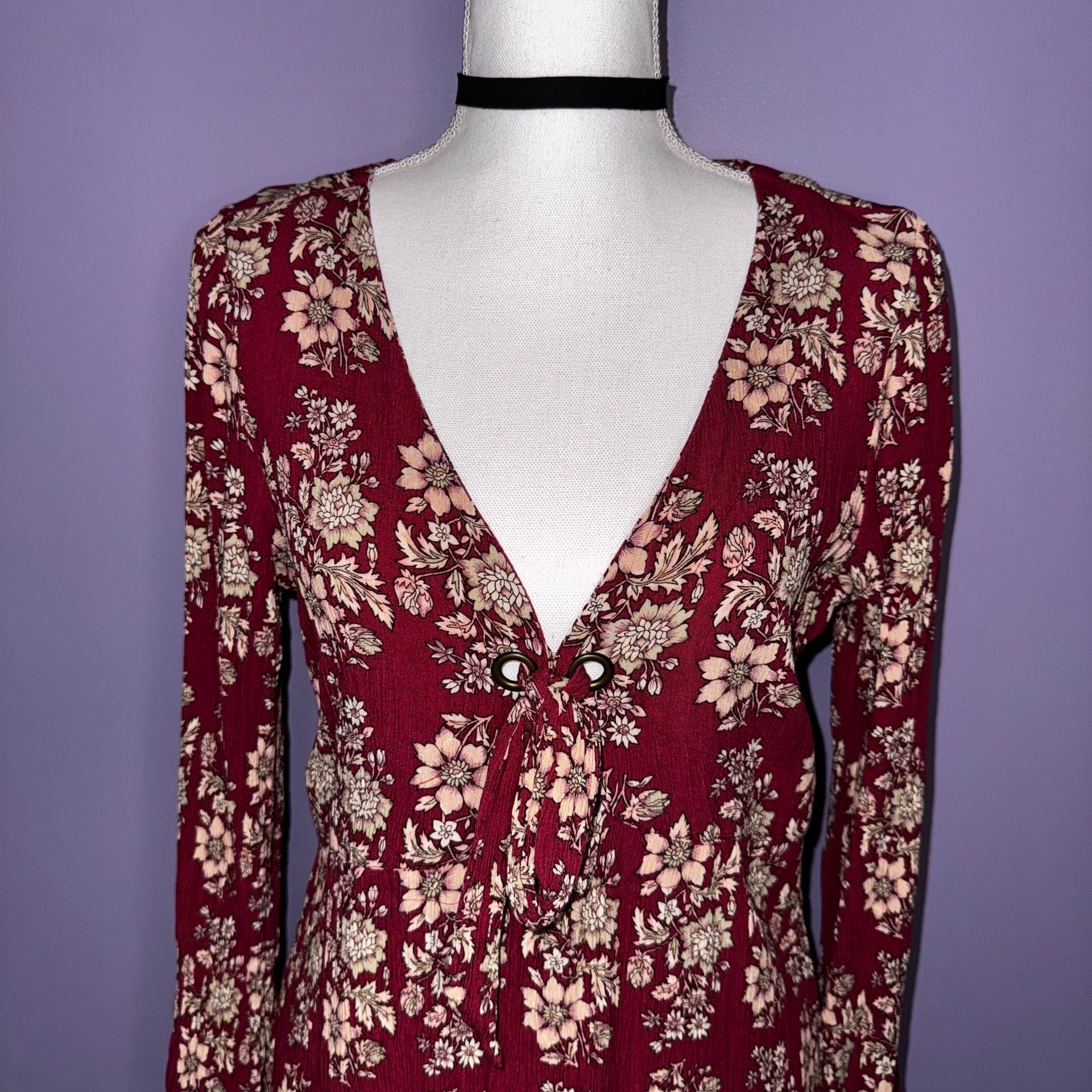 American Eagle Burgundy Floral Print Dress