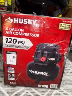 Husky 3 Gal. 120 PSI Portable Electric Oil-Free Light Duty Pancake Air Compressor with Fold Down Handle and 1-Quick Coupler