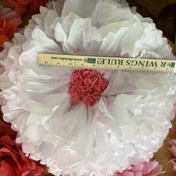 Party Decor LARGE Paper FLOWERS  (used 1x)- White Pink Orange