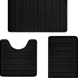 New Bathroom Rugs Set Of 3 Memory Foam Bath Rugs, Black