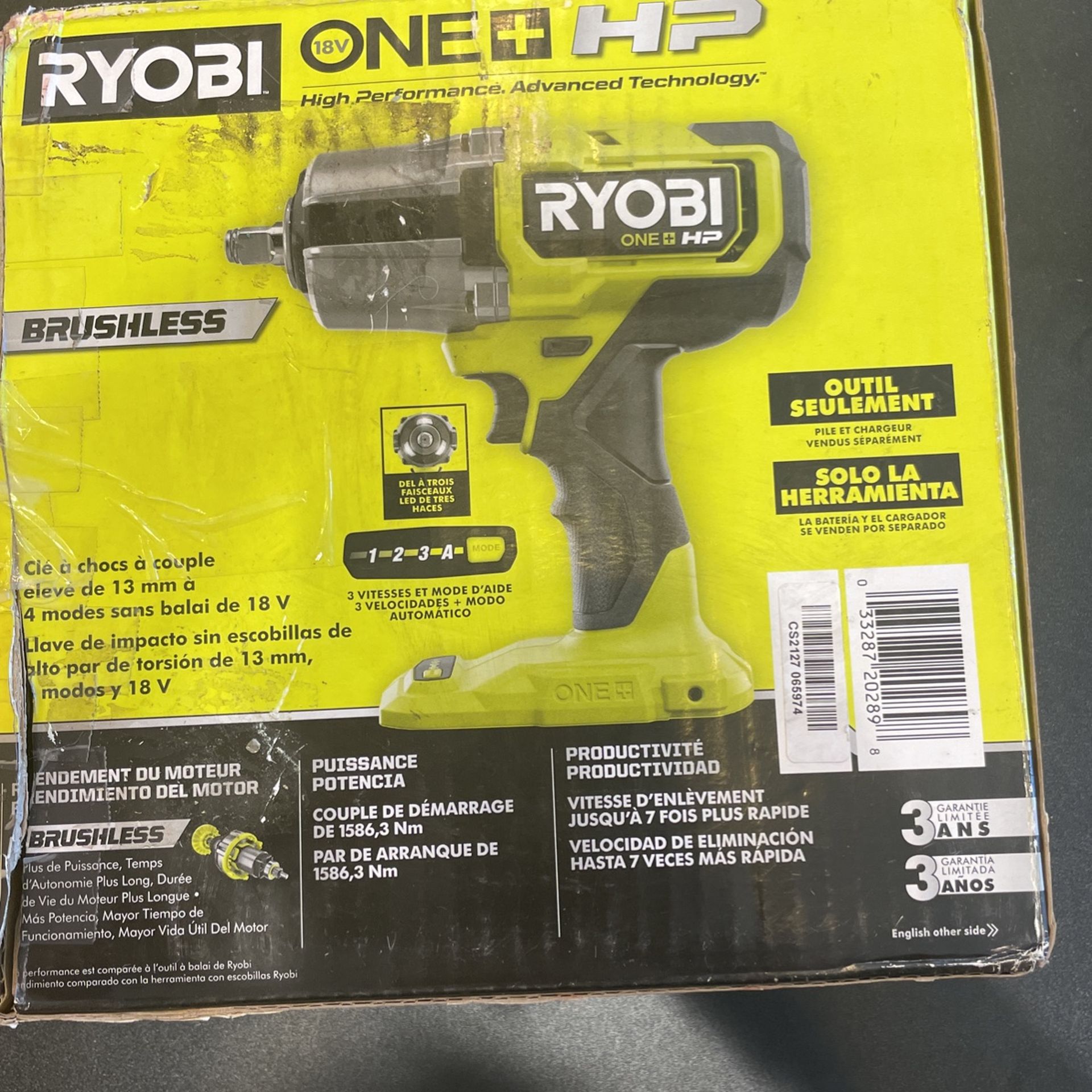 RYOBI One+ Hp Brushless 18V 4-mode 1/2” High Torque Impact Wrench (Tool Only)