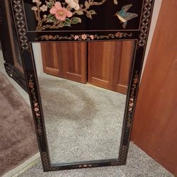 Antique Asian Hand Painted Mirror 