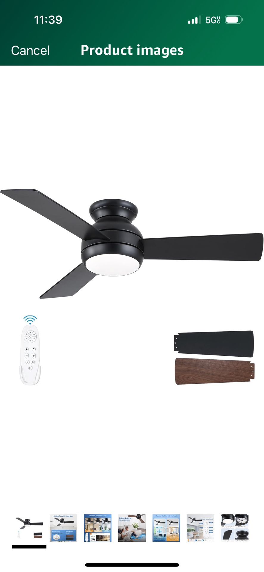 42 Inch Ceiling Fans with Lights and Remote, Black Low Profile Ceiling Fan with Light, Flush Mount, Reversible, 6 Speeds, 3CCT Dimmable, Bedroom Indoo
