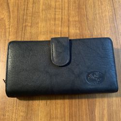 Buxton Leather Wallet Embossed Flower Design Black Checkbook Classic Vintage 