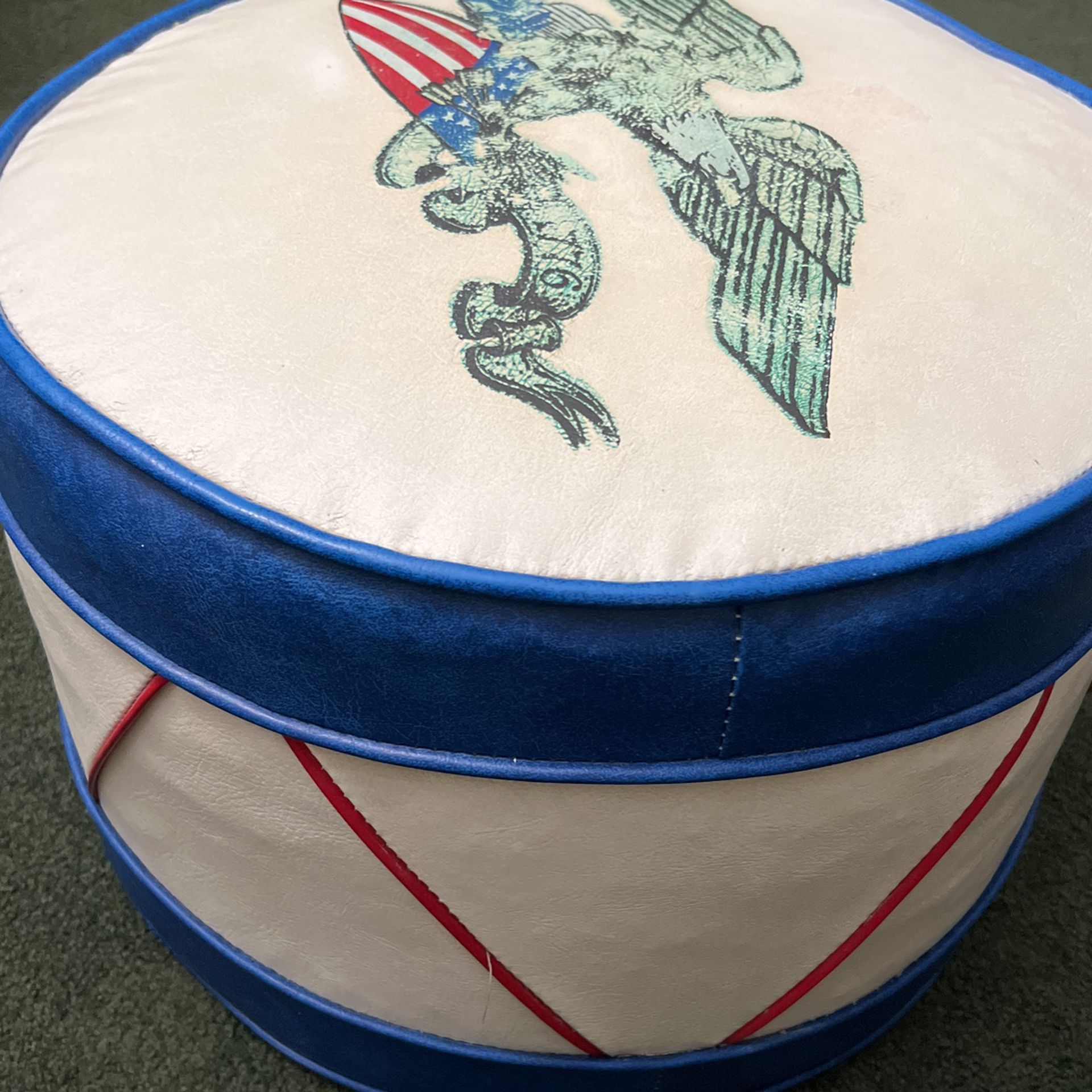 Vintage Babcock Americana Ottoman Mid Century Modern Eagle With Flag Drum Style