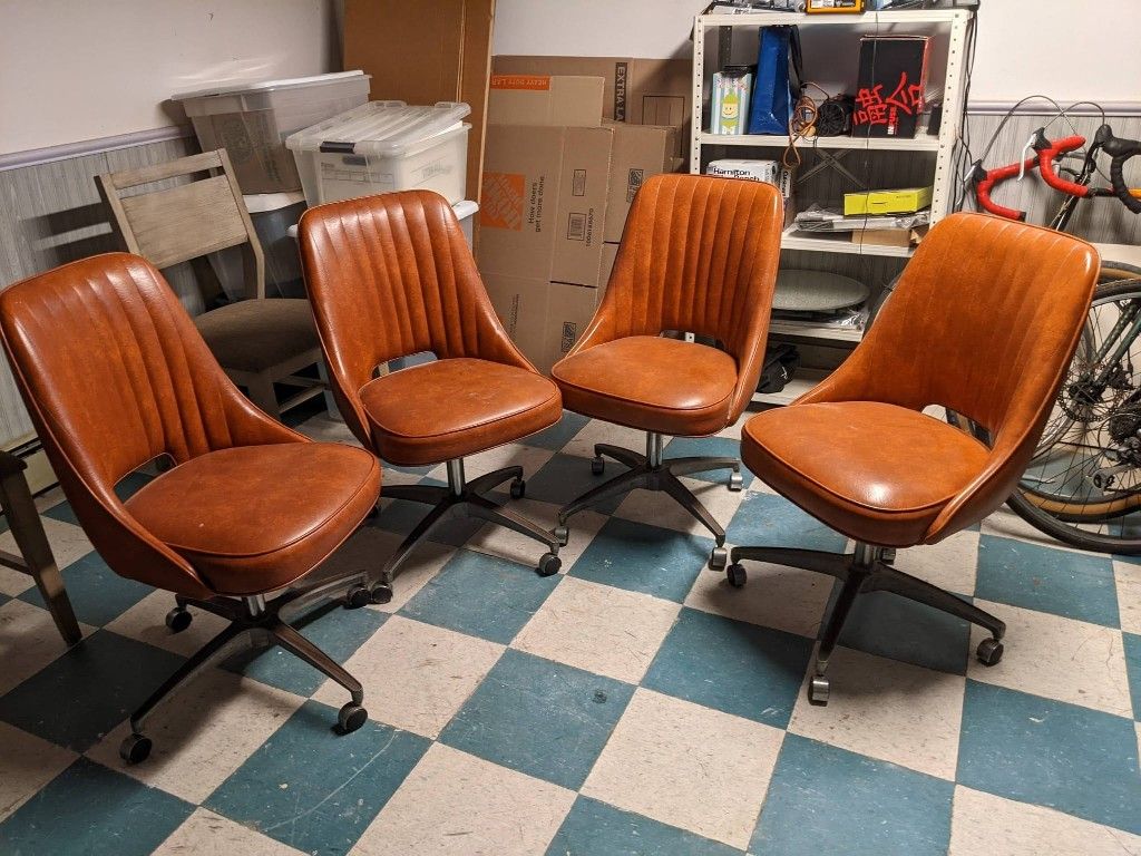 Vintage Orange Chromecraft Swivel Dining Chairs