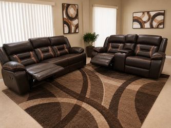 Beautiful Brand New Chocolate Brown Dual Reclining Sofa and Loveseat
