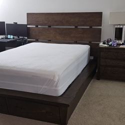 Solid Wood Queen Size Bed + Dresser + Nightstand + Mattress. 