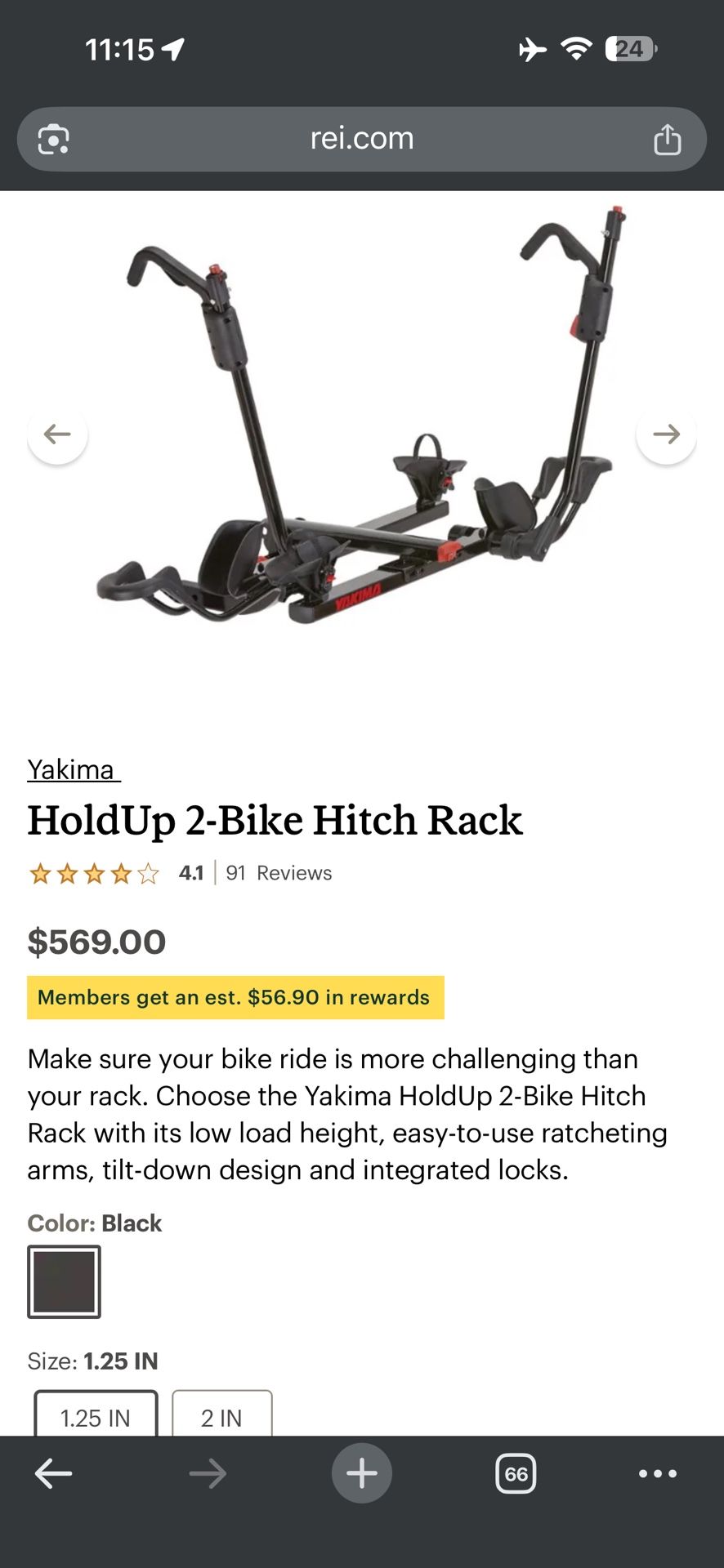 Yakima 1.25” holdup 2-bike Hitch Rack, Hitch Lock with key!