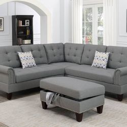 Gray Sectional Sofa With Ottoman 