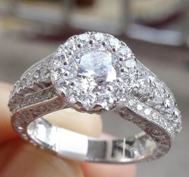 14K White Gold Plated Engagement Wedding Ring