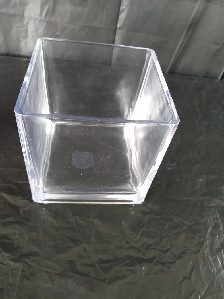 Square Glass Flower Vase or Candy Jar