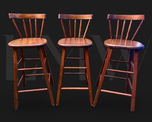3 Mid Century Solid Wood Hand Waxed Spindle Back Bar Stools