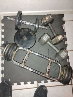 Tricep Bar, Weights And Sit Up Bench