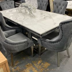 Modern Chrome And Grey Dining Set A Real Attention Getter Needs A New Home Was $3499 Now $1250. Our Cost Can Deliver Outlet Deals Everyday 