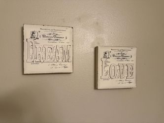 Dream & Love Vintage Wall Art Plaques Set of 2