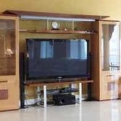 Entertainment Center for TVs , Wood , light brown. 