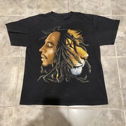 Vintage Bob Marley Lion Face Graphic T-Shirt Zion Rootswear SZ Large Black