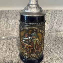 Vintage Gerz Hand Painted Beer Stein with Pewter Lid West Germany