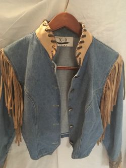 Denim Jacket with Leather Tassels- M